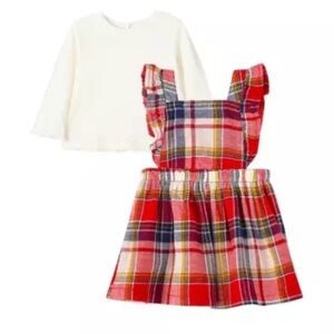 NWT Little Me Red Plaid Jumper & Long Sleeve Set Toddler Girl, Size 18 Months